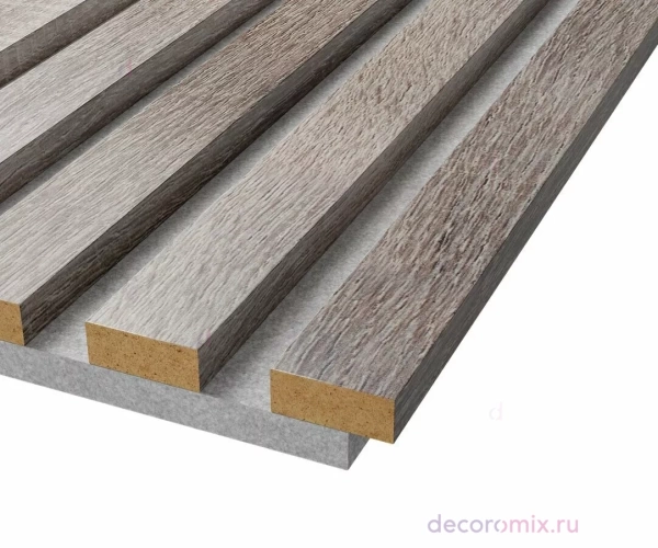 Акустическая панель, серый войлок, 2750х600х19мм, рейки МДФ дуб дымчатый