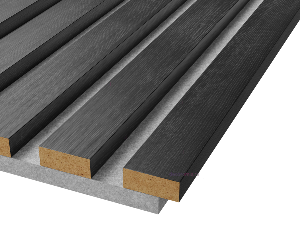 Акустическая панель, серый войлок, 2750х600х19мм, рейки МДФ дуб графит