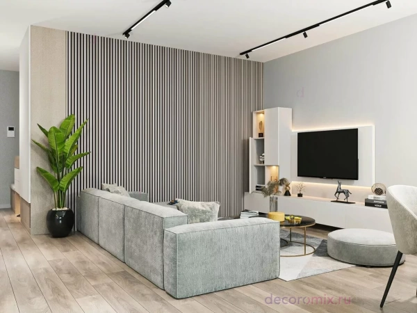 Акустическая панель, черный войлок, 2750х600х19мм, рейки МДФ дуб дымчатый