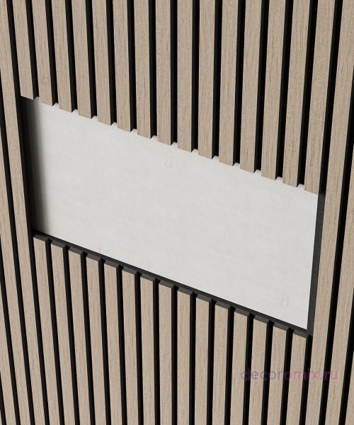 Акустическая панель, черный войлок, 600х600х21мм, рейки МДФ, шпон дуб латте бежевый