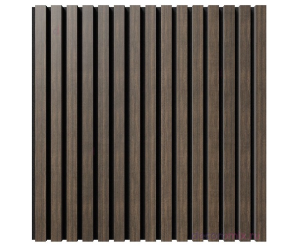Акустическая панель, черный войлок, 600х600х21мм, рейки МДФ, шпон дуб маррон коричневый