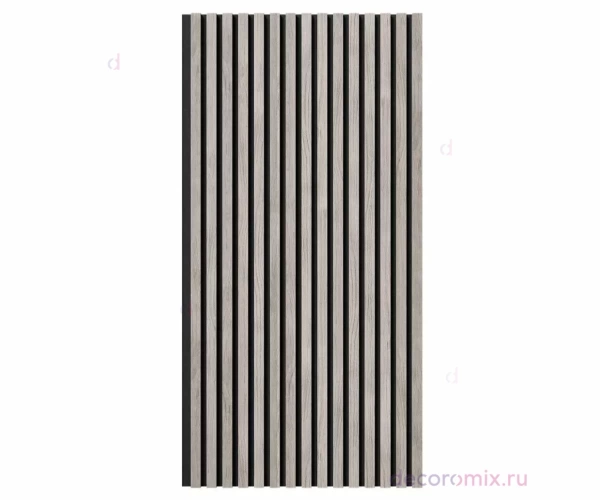 Акустическая панель, черный войлок, 1200х600х19мм, рейки МДФ дуб старинный светло-серый