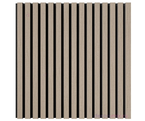 Акустическая панель, черный войлок, 600х600х21мм, рейки МДФ, шпон дуб латте бежевый