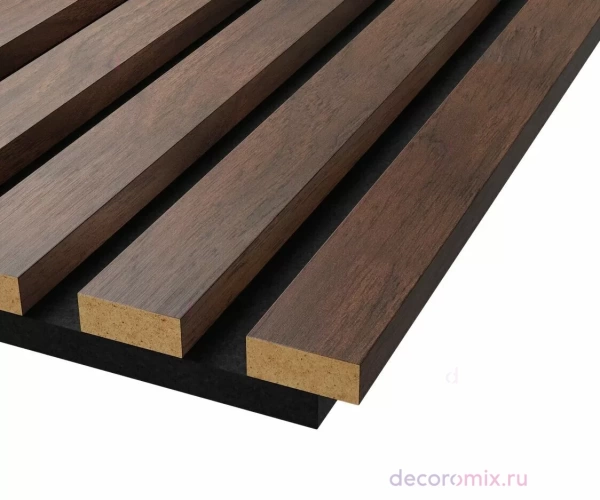 Акустическая панель, черный войлок, 2750х600х19мм, рейки МДФ дуб барон темный