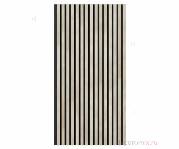 Акустическая панель, черный войлок, 1200х600х19мм, рейки МДФ ясень кристалл