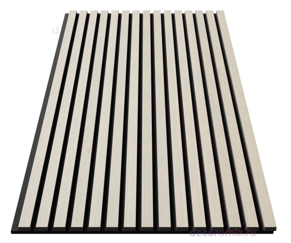 Акустическая панель, черный войлок, 1200х600х21мм, рейки МДФ, шпон дуб клэр светлый