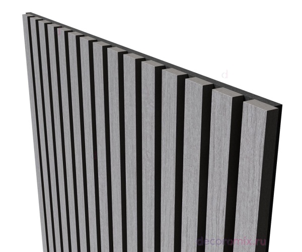 Акустическая панель, черный войлок, 600х600х21мм, рейки МДФ, шпон дуб ардженто светло-серый