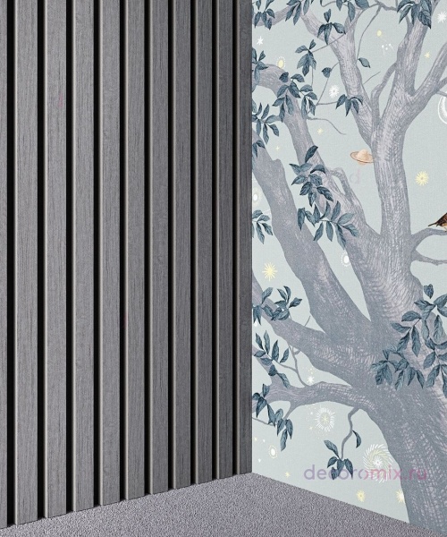 Акустическая панель, черный войлок, 1200х600х21мм, рейки МДФ, шпон дуб ардженто светло-серый