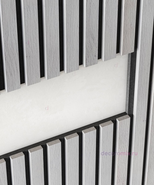 Акустическая панель, черный войлок, 2750х600х19мм, рейки МДФ дуб старинный светло-серый