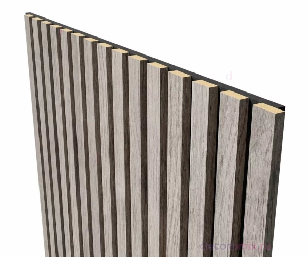 Акустическая панель, черный войлок, 1200х600х19мм, рейки МДФ дуб старинный светло-серый