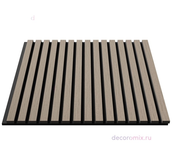 Акустическая панель, черный войлок, 600х600х21мм, рейки МДФ, шпон дуб латте бежевый