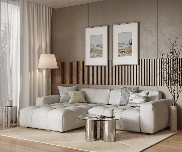 Акустическая панель, черный войлок, 1200х600х19мм, рейки МДФ ясень тирамису