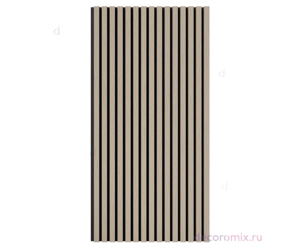 Акустическая панель, черный войлок, 1200х600х21мм, рейки МДФ, шпон дуб латте бежевый