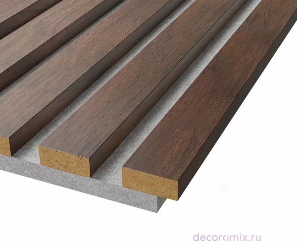 Акустическая панель, серый войлок, 2750х600х19мм, рейки МДФ дуб барон темный