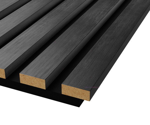 Акустическая панель, черный войлок, 1200х600х19мм, рейки МДФ дуб графит