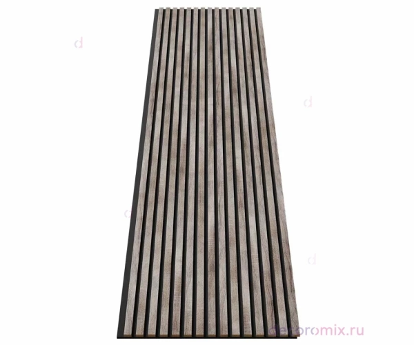 Акустическая панель, черный войлок, 2750х600х19мм, рейки МДФ дуб дымчатый