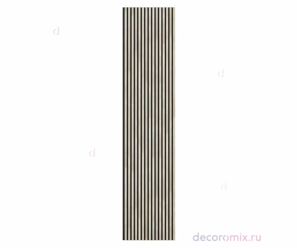 Акустическая панель, черный войлок, 2750х600х19мм, рейки МДФ ясень кристалл