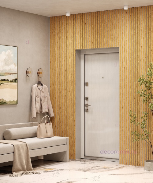 Акустическая панель, серый войлок, 2750х600х19мм, рейки МДФ дуб медный