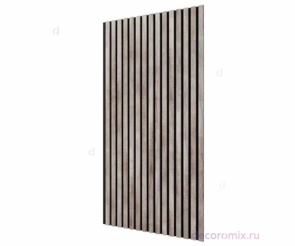 Акустическая панель, черный войлок, 1200х600х19мм, рейки МДФ дуб дымчатый