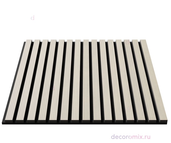 Акустическая панель, черный войлок, 600х600х21мм, рейки МДФ, шпон дуб клэр светлый
