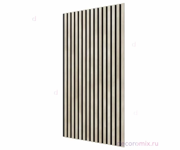 Акустическая панель, черный войлок, 1200х600х19мм, рейки МДФ ясень кристалл